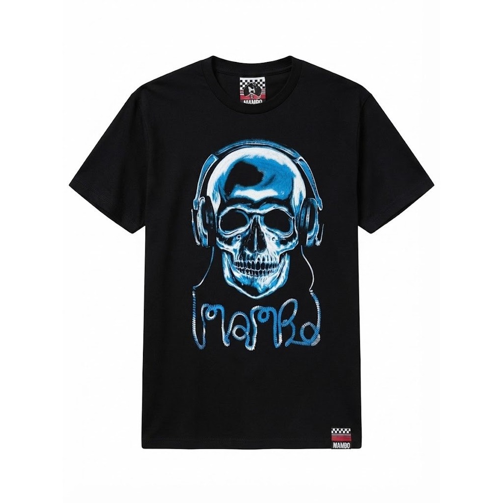 Mambo Australia Mens XL Black Graphic T-Shirt Skull Headphones Music Tee New